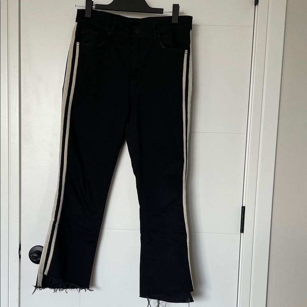 MOTHER Black Jeans with Cream Stripe